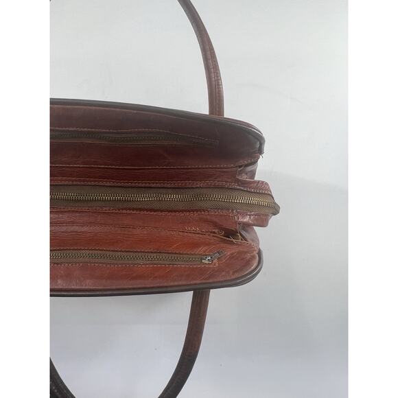 Vtg Aztec Hand Tooled Brown Leather Satchel Purse Mexico Mayan Boho Bag Roses - Picture 15 of 16